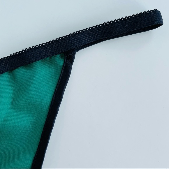 Green Satin G-String with Black Detailing - Picture 12 of 16